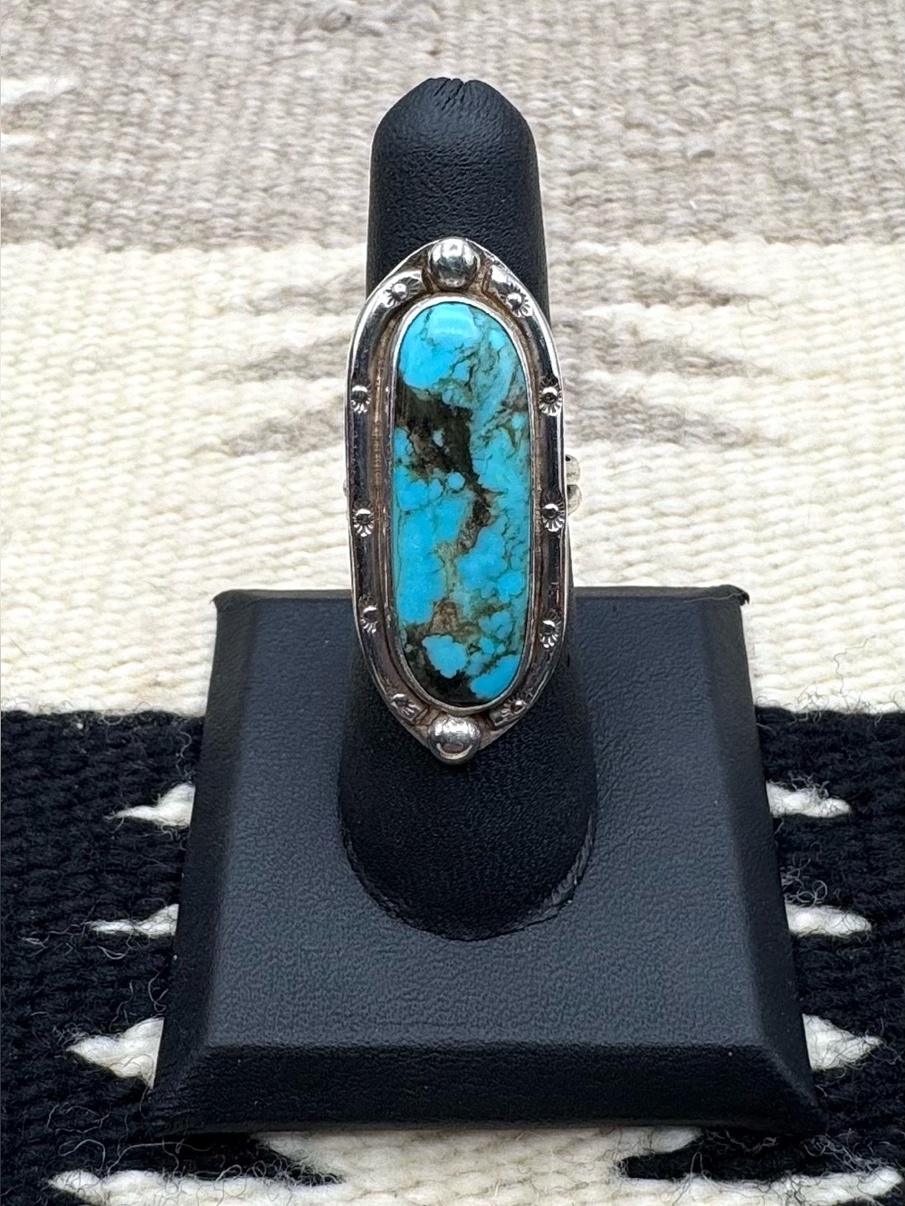 Vintage Signed Navajo Native American Sterling Silver Natural Turquoise Ring 7 - Picture 2 of 6